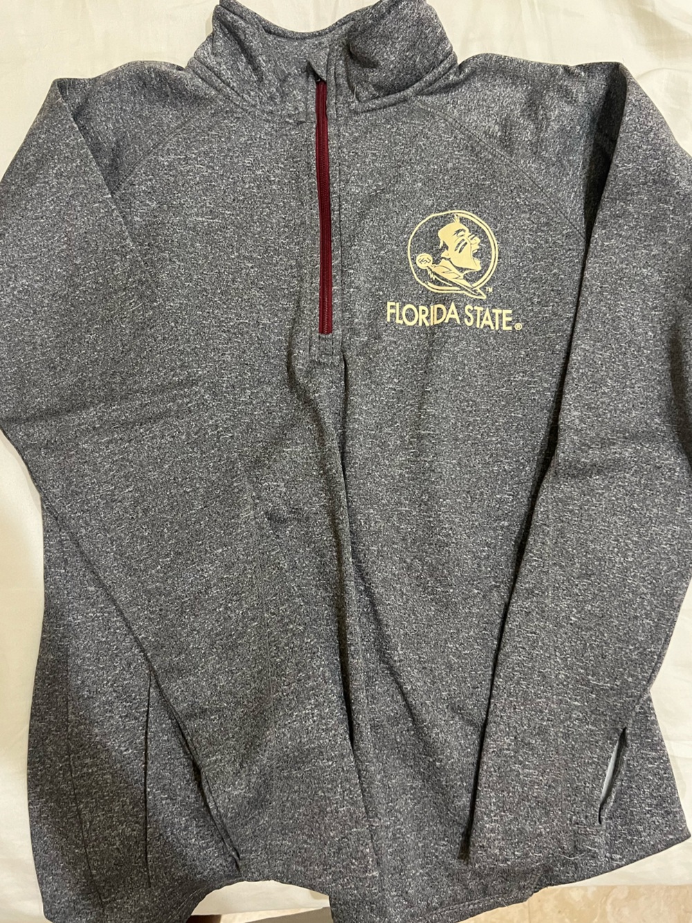Florida State Gray Quarter-Zip Womens Sweater with Gold Logo